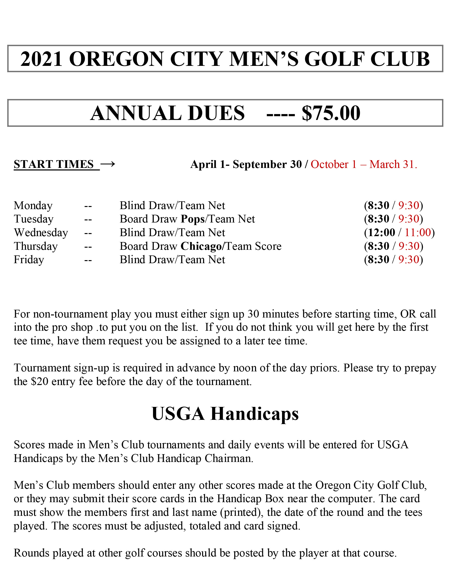 Men's Club - Oregon City Golf Club
